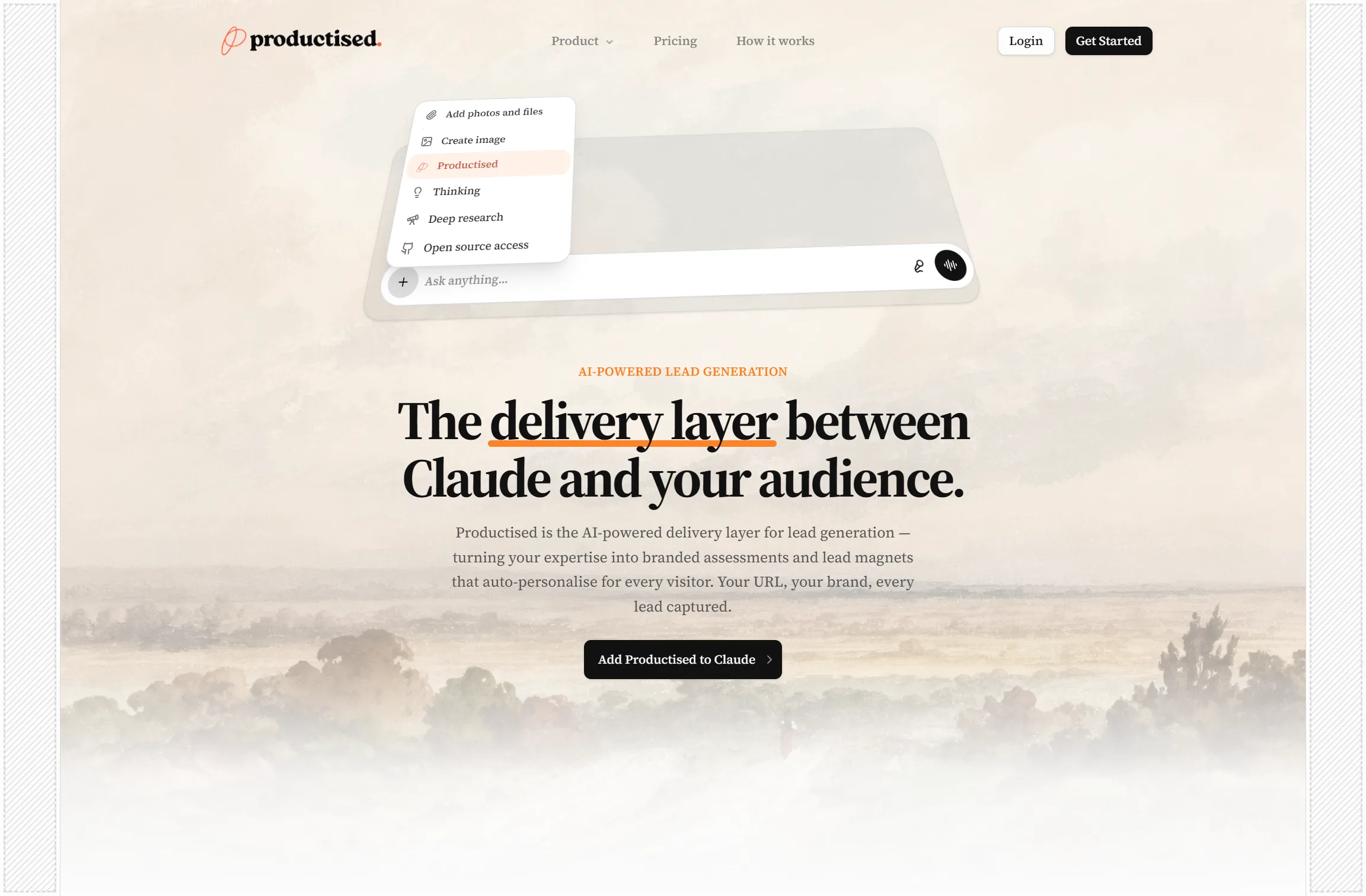productised.ai landing page β βThe delivery layer between Claude and your audience.β